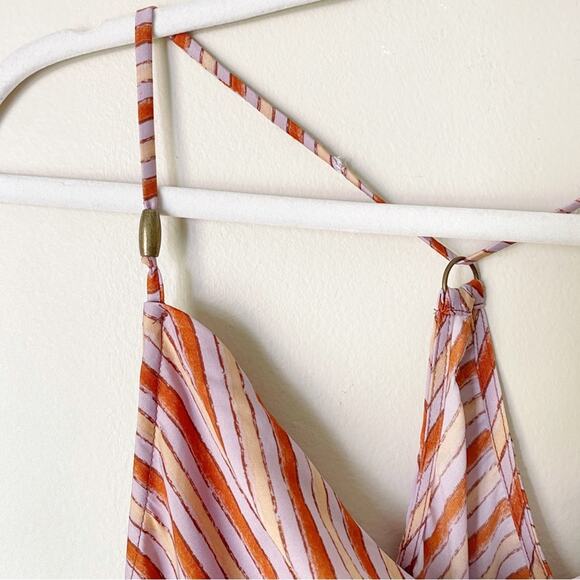Free People | Stevie Cowl Neck Cami Tank Top Boho Stripe Silky Red Orange XS - Picture 4 of 8
